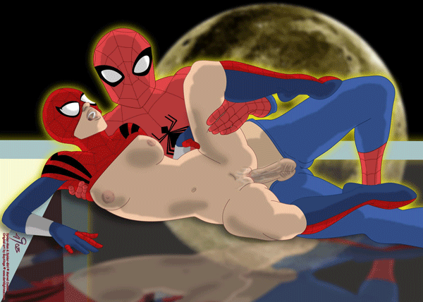 Great animated picture of Spider-man and Spider-woman having sex at night o...